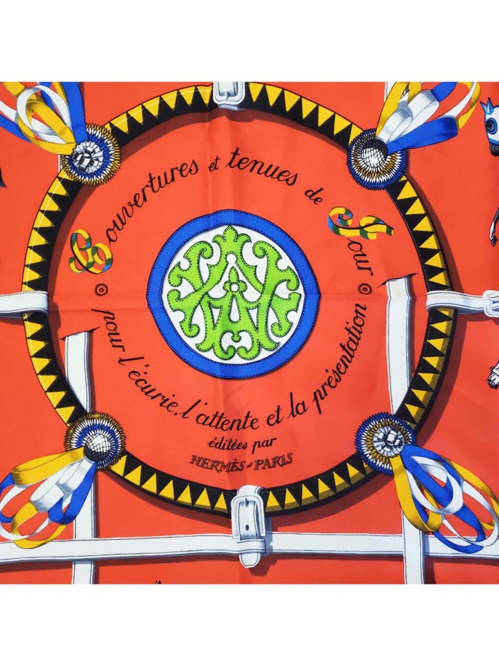 Hermes VTG Silk Scarf Carre 90 "Couvertures et Tenues de Jour" Red Silk Scarf - Picture 4 of 9